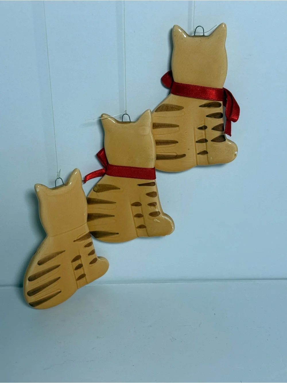 1980s Vintage Cat Family Hand-Painted Ceramic Wind Chime ft.4 Tabby Cats (flaw)